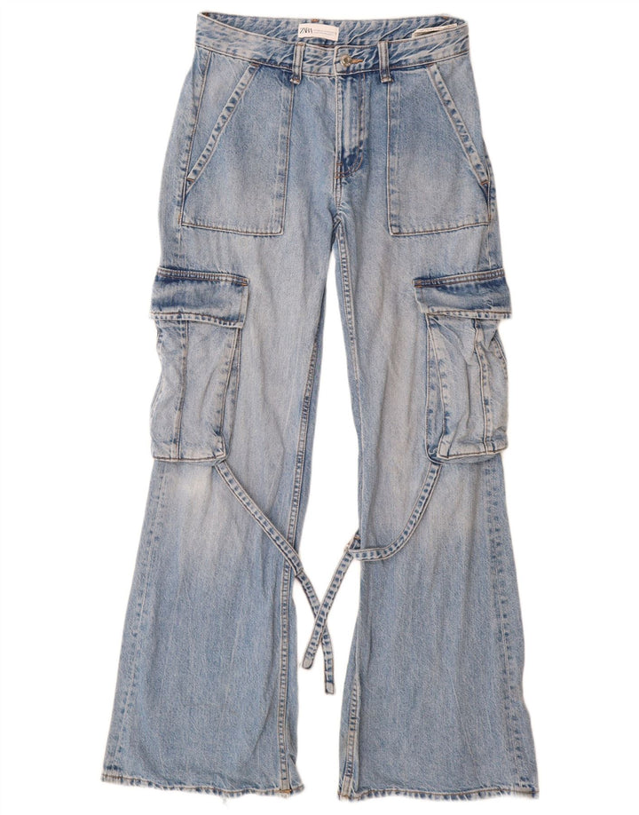 Jeans svasati cargo da donna ZARA EU 34 2XS W24 L32 cotone blu