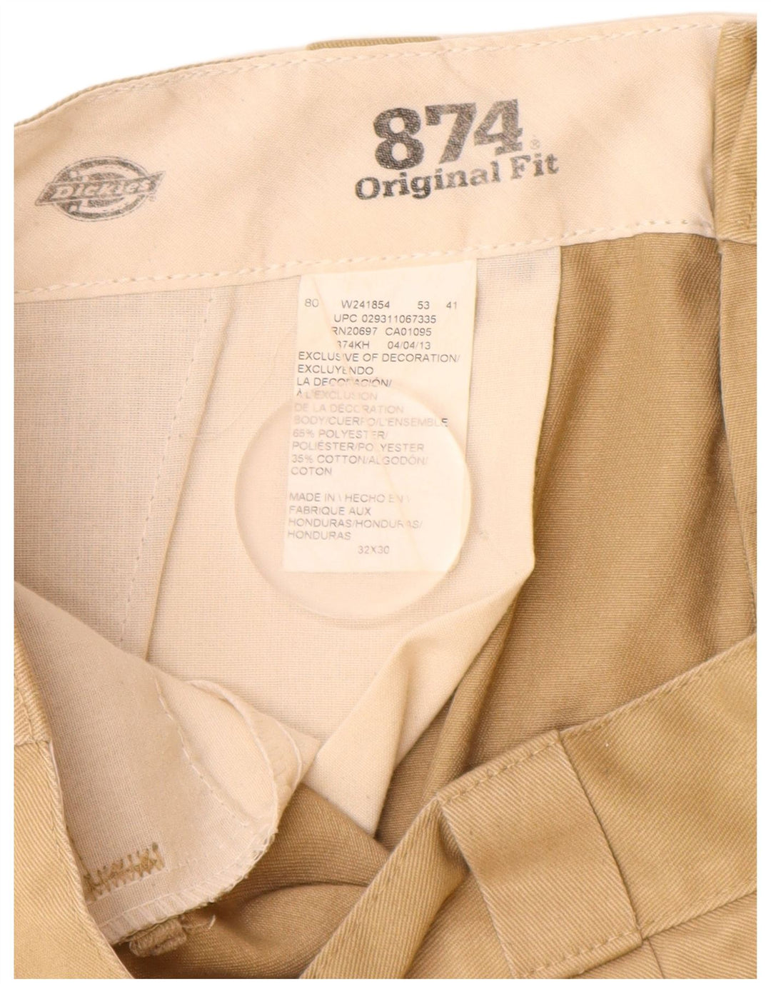 DICKIES Mens 874 Tapered Chino Trousers W32 L30 Beige Polyester