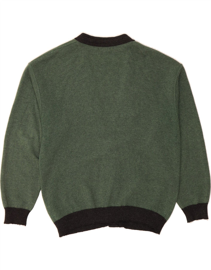 ALBA MODA Mens Cardigan Sweater IT 48 Medium Green Lambswool Vintage Alba Moda and Second-Hand Alba Moda from Messina Hembry 