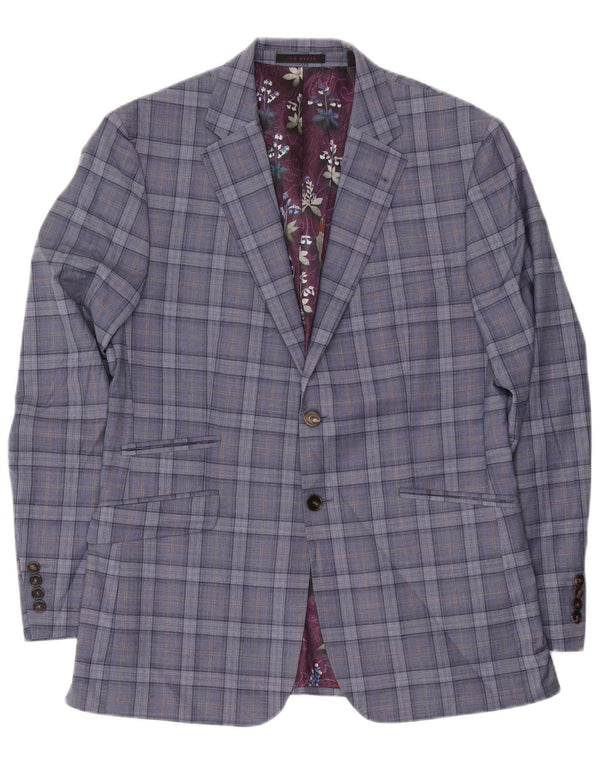 Ted Baker Mens 2 Button Blazer Jacket UK 42 XL Blue Check Wool