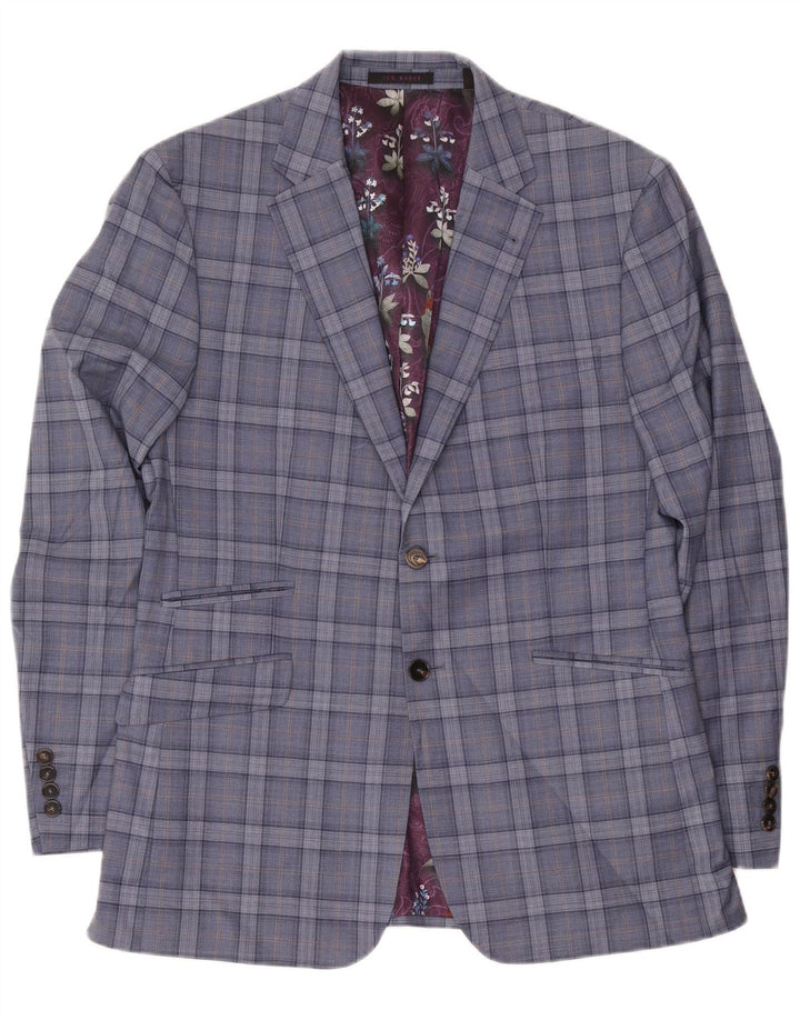 Giacca blazer da uomo a 2 bottoni Ted Baker UK 42 XL lana a quadri blu