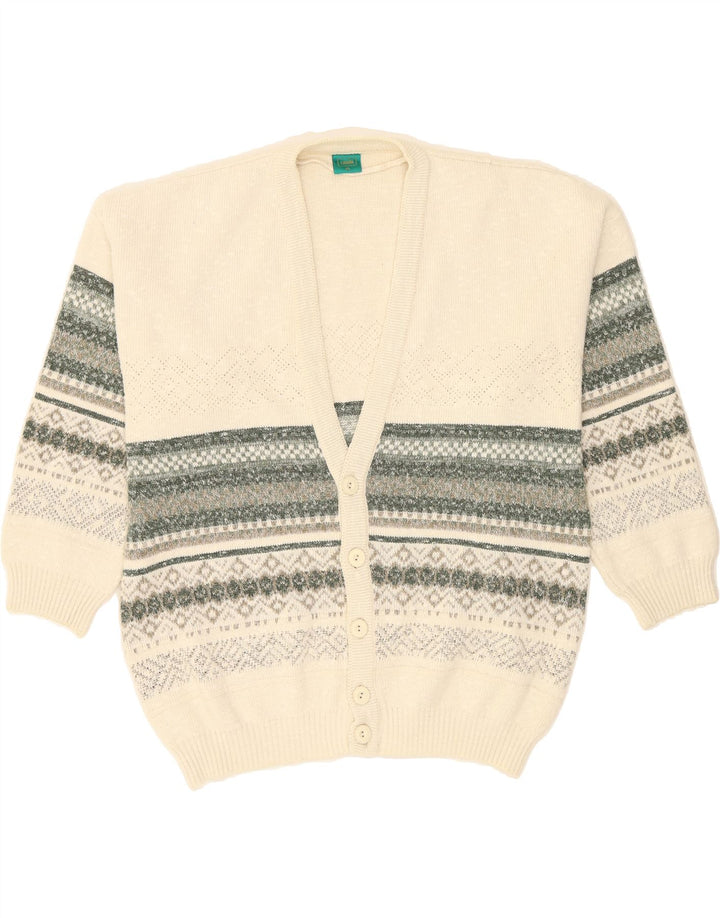 CANDA Mens Cardigan Sweater XL White Fair Isle Acrylic Vintage Canda and Second-Hand Canda from Messina Hembry 