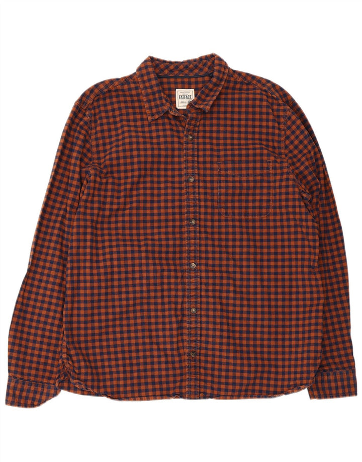 Fat Face Camicia da uomo in flanella vestibilità regolare XL in cotone a quadretti arancione