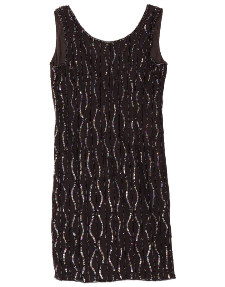 VINTAGE Womens Sleeveless Shift Dress UK 10 Small  Black Viscose