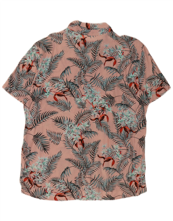 Camicia a maniche corte da uomo PULL & BEAR XL rosa hawaiana in viscosa floreale