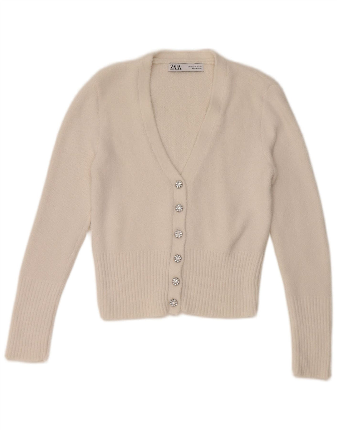Maglione cardigan corto da donna Zara UK 12 bianco medio