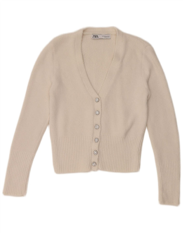 Maglione cardigan corto da donna Zara UK 12 bianco medio