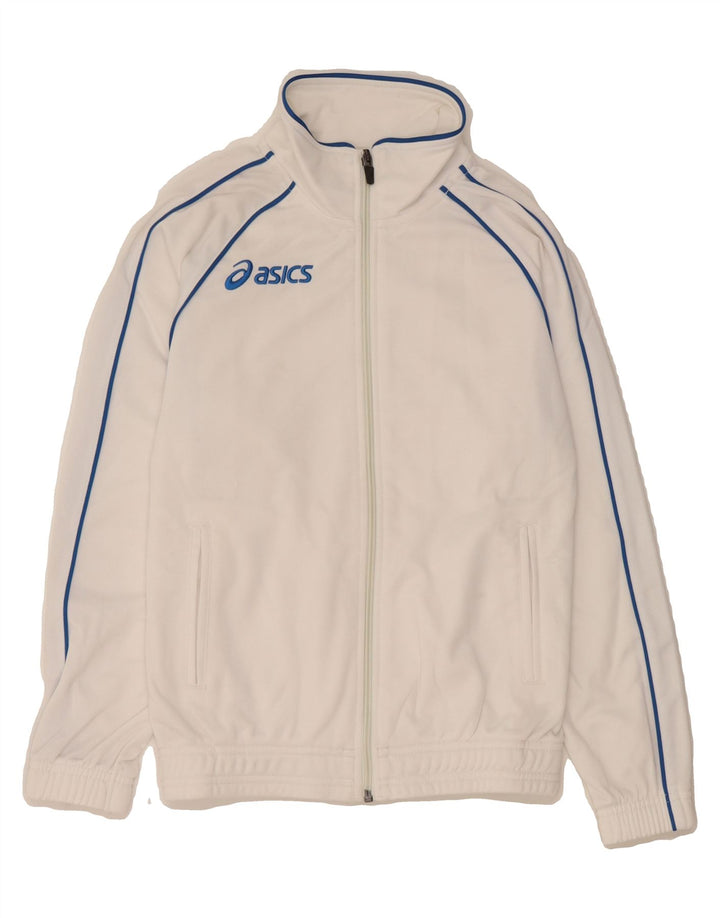 ASICS Boys Graphic Tracksuit Top Jacket 9-10 Years White Polyester Vintage Asics and Second-Hand Asics from Messina Hembry 