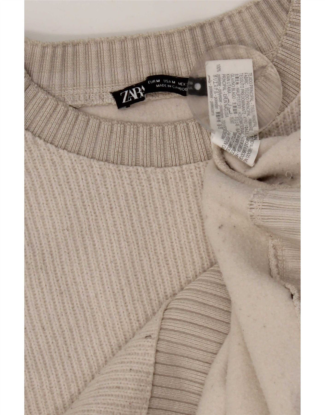Maglione maglione girocollo da donna Zara UK 14 poliestere bianco sporco medio