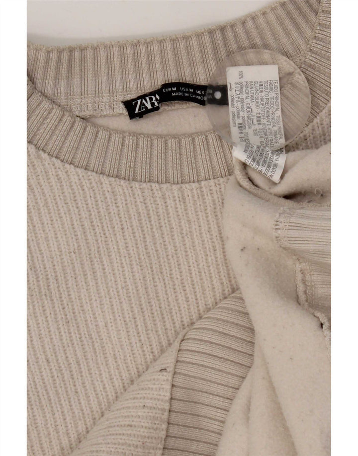 Maglione maglione girocollo da donna Zara UK 14 poliestere bianco sporco medio