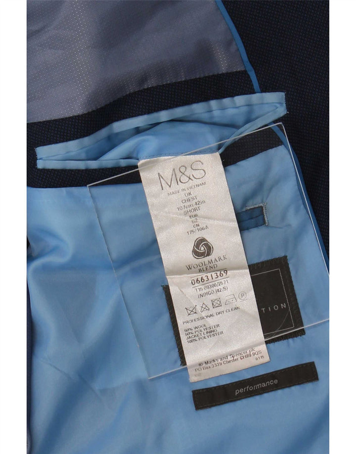 Giacca blazer a 2 bottoni da uomo Marks & Spencer UK 42 Large in lana blu navy