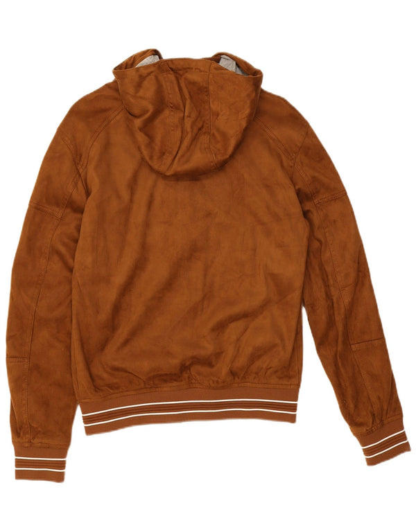 Giubbotto bomber con cappuccio da uomo Zara UK 36 piccolo poliestere marrone