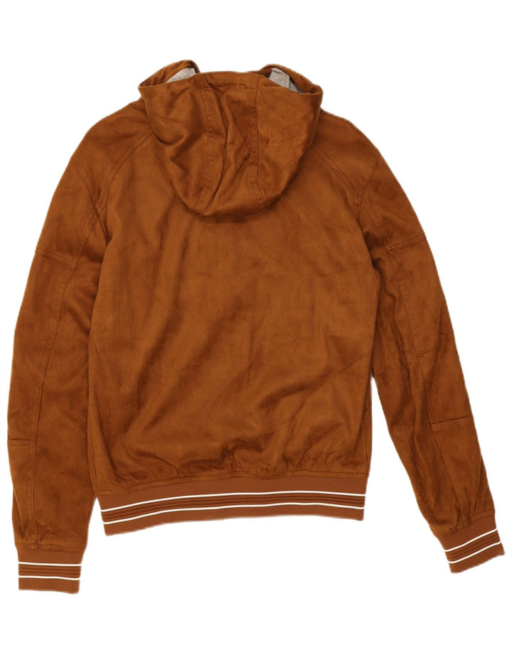 Giubbotto bomber con cappuccio da uomo Zara UK 36 piccolo poliestere marrone