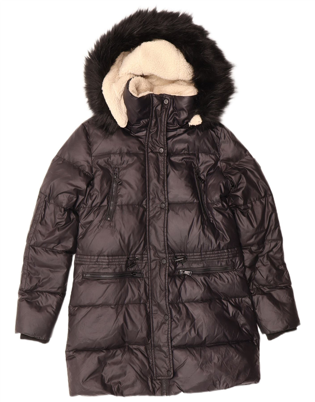 POLO RALPH LAUREN Cappotto imbottito con cappuccio da donna UK 6 XS Nero Nylon invernale