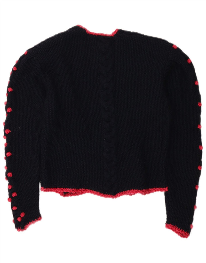 Maglione cardigan corto da donna vintage UK 14 medio blu navy