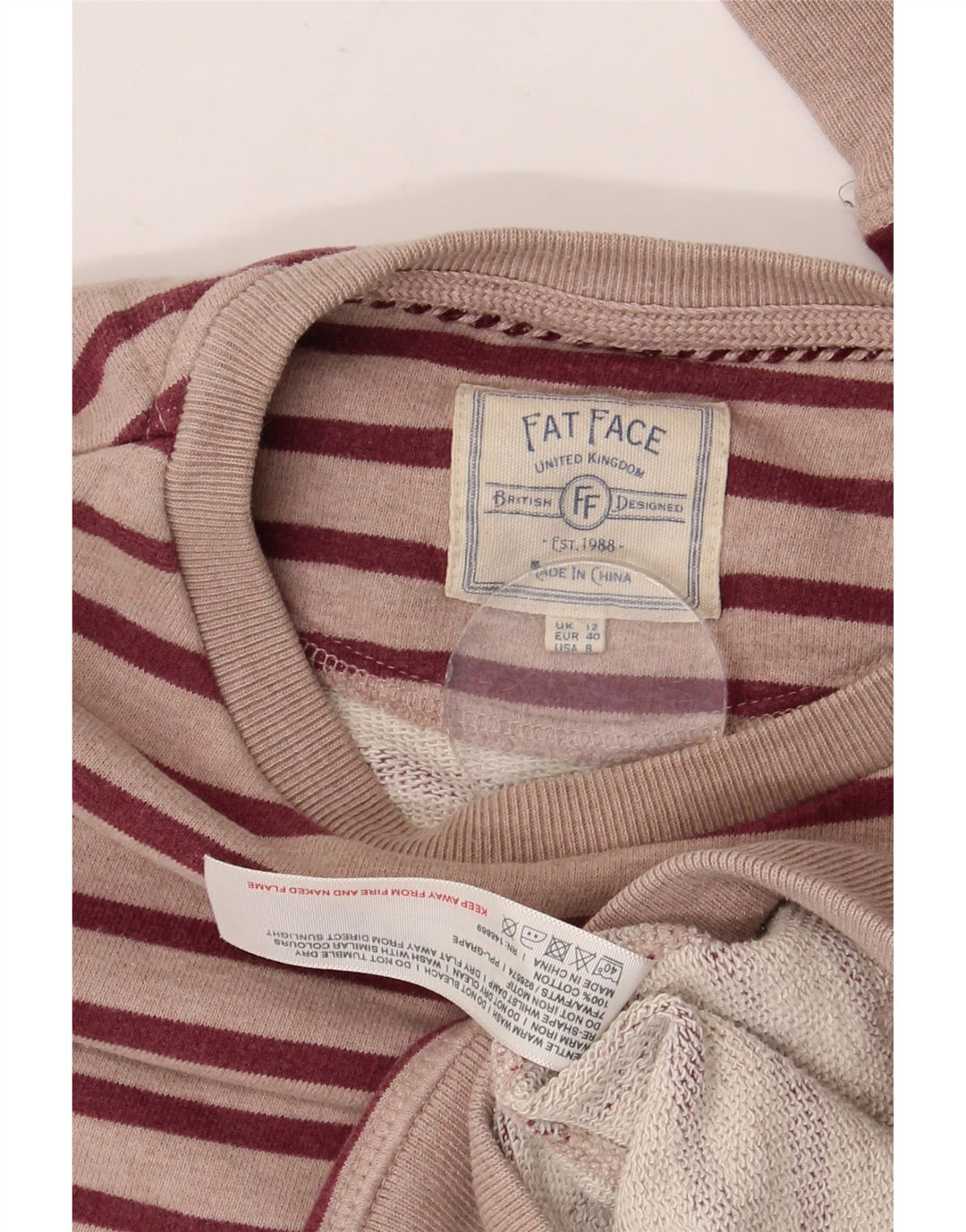 FAT FACE Felpa oversize da donna Maglione UK 12 Medium Pink Striped