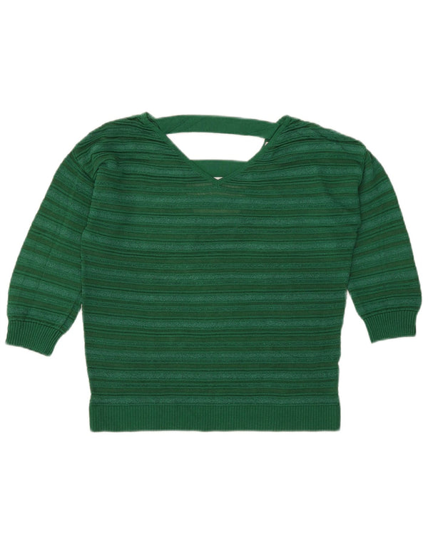 Maglione corto con scollo a V da donna Marella UK 12 Verde medio a righe