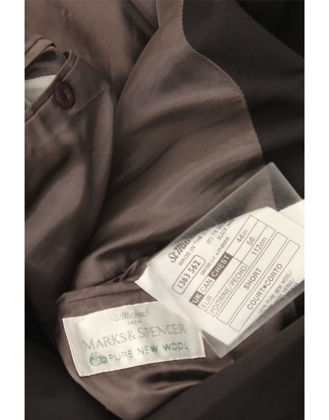 Giacca blazer doppiopetto da uomo Marks & Spencer UK 44 XL nera in lana vergine