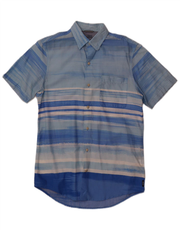 Camicia a maniche corte da uomo Izod Salt Water, in cotone a righe piccole blu