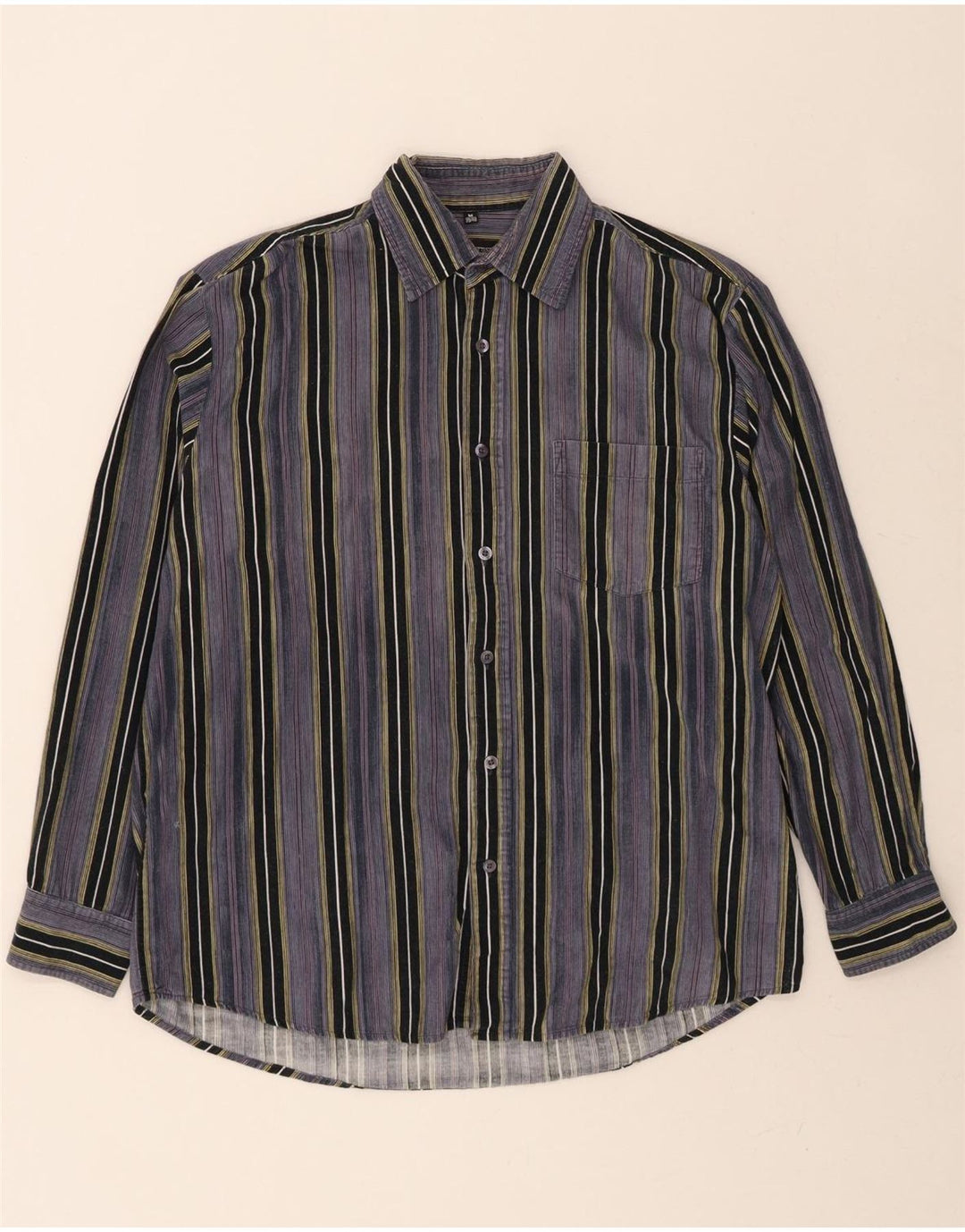 VINTAGE Mens Shirt Size 39/40 Medium Grey Striped Cotton Vintage Vintage and Second-Hand Vintage from Messina Hembry 