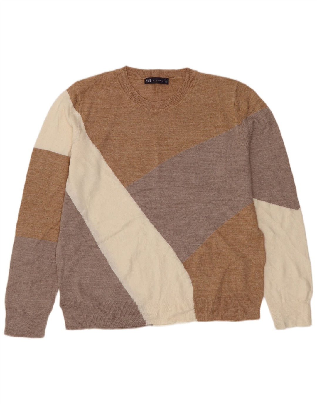 MARKS & SPENCER Maglione maglione girocollo da donna UK 12 Marrone medio