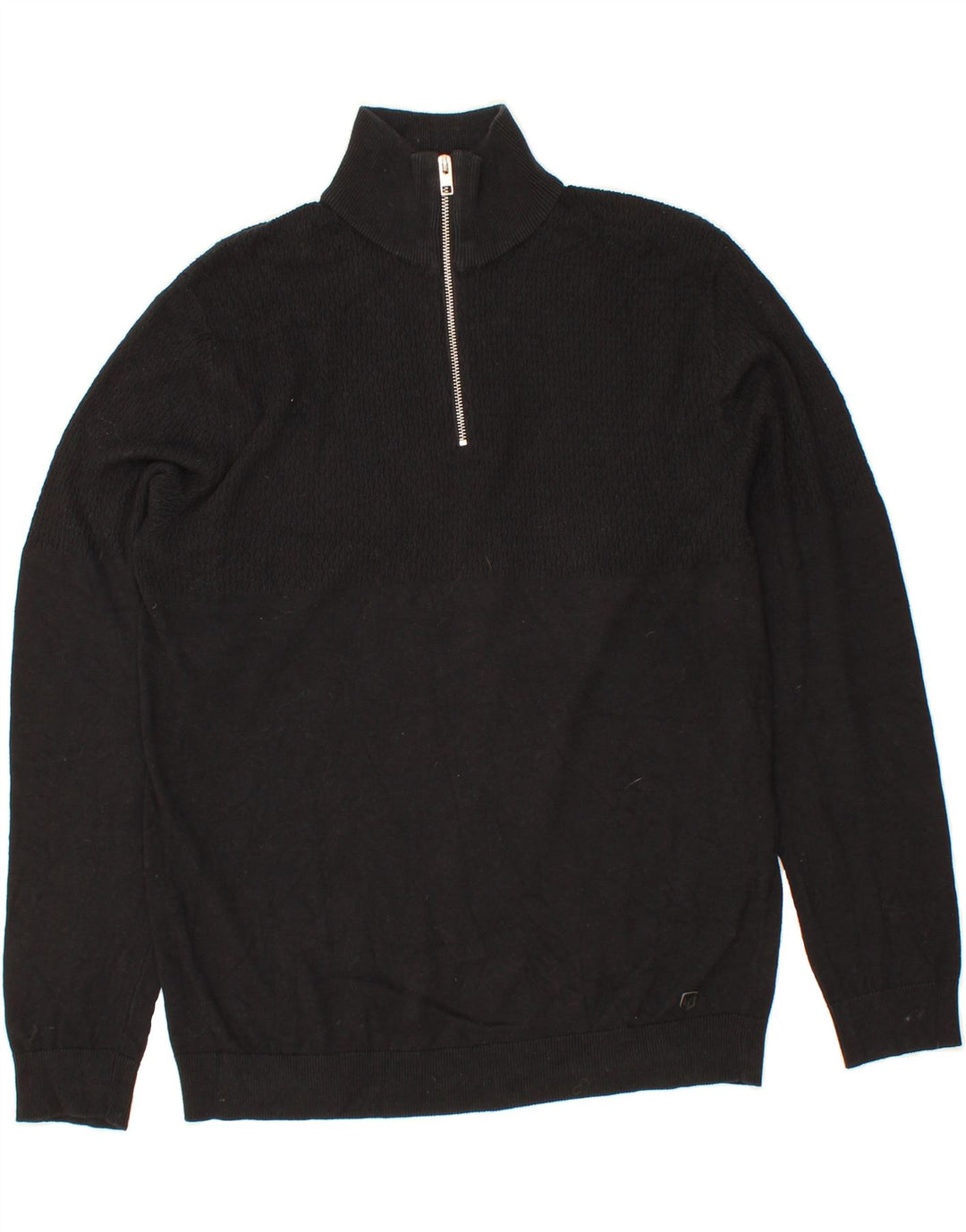 JACK & JONES Mens Premium Zip Neck Jumper Sweater Large Black Cotton Vintage Jack & Jones and Second-Hand Jack & Jones from Messina Hembry 