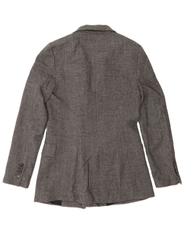 Giacca blazer doppiopetto da donna Zara UK 10 piccola grigia a spina di pesce