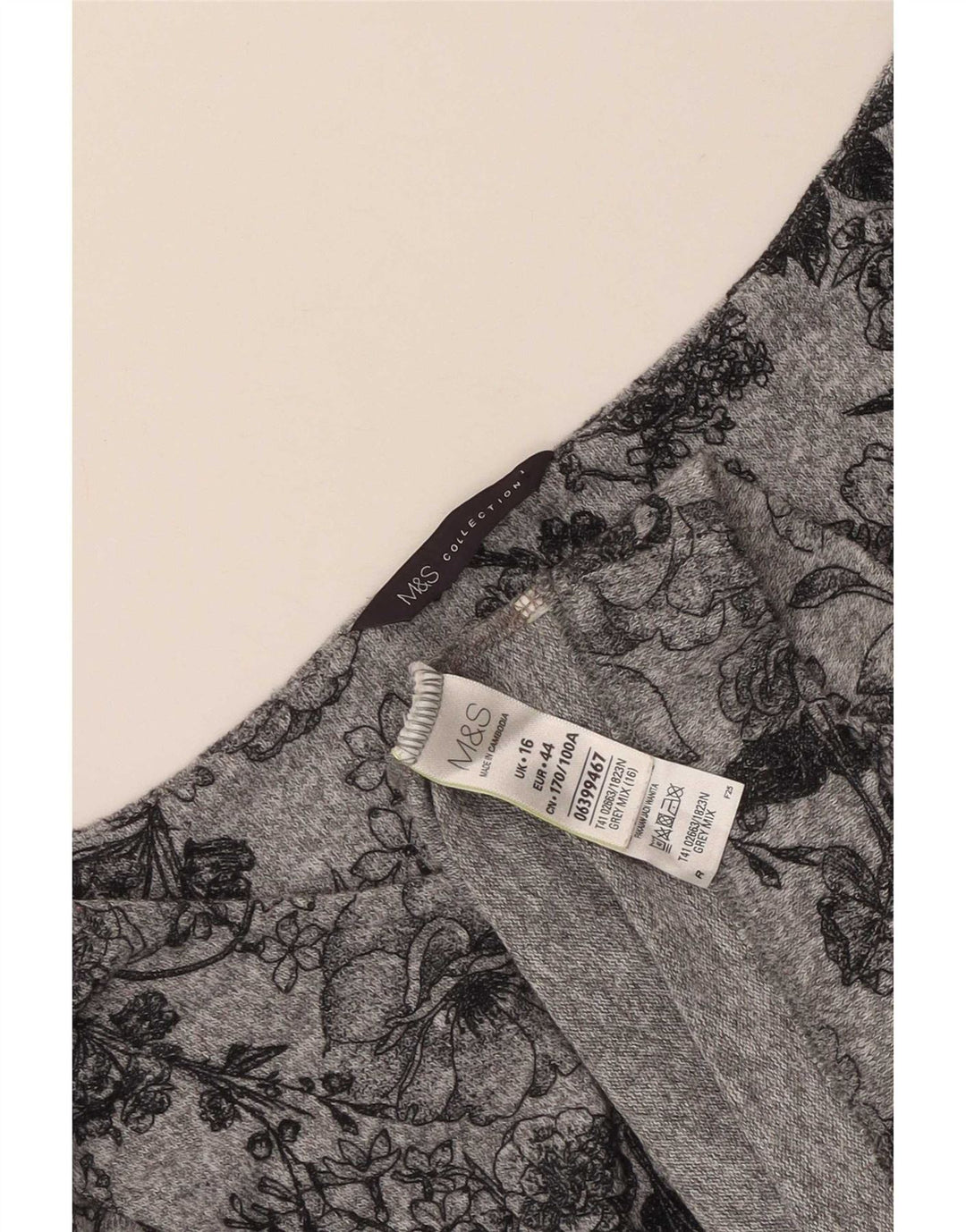 Marks & Spencer Top da donna manica 3/4 UK 16 grande poliestere floreale grigio