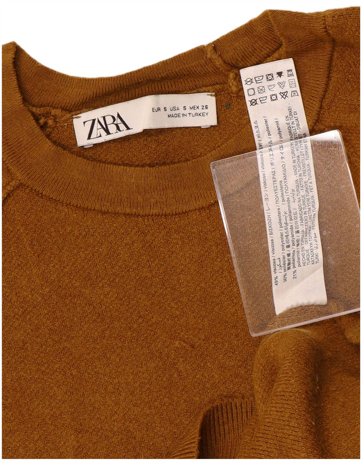 Maglione girocollo oversize corto da donna ZARA UK 10 piccolo marrone
