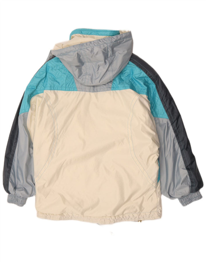 Giacca da sci vintage da donna con cappuccio EU 42 Large Blu Colourblock Poliestere