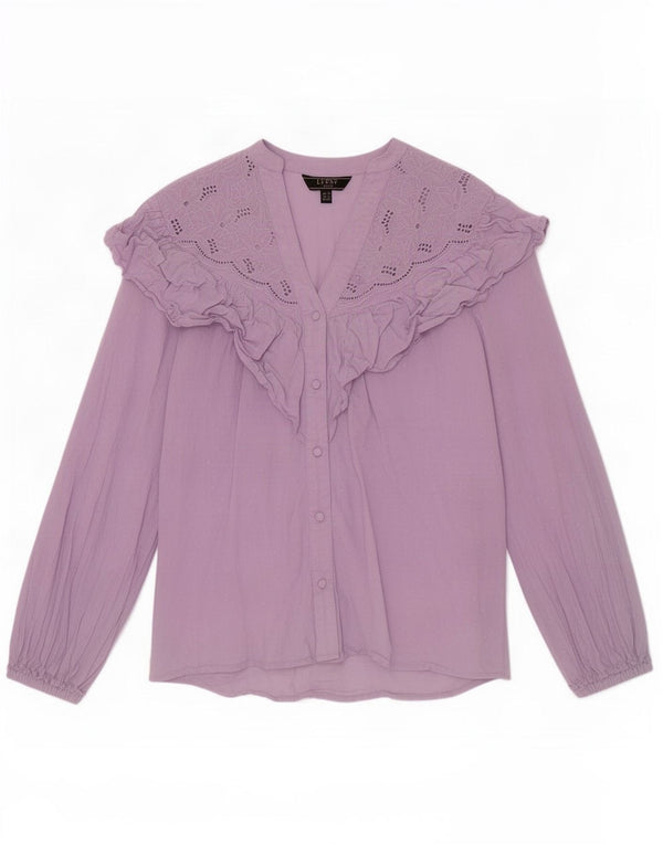 Lipsy Camicetta da donna con volant sul davanti UK 10 Small Purple Cotton