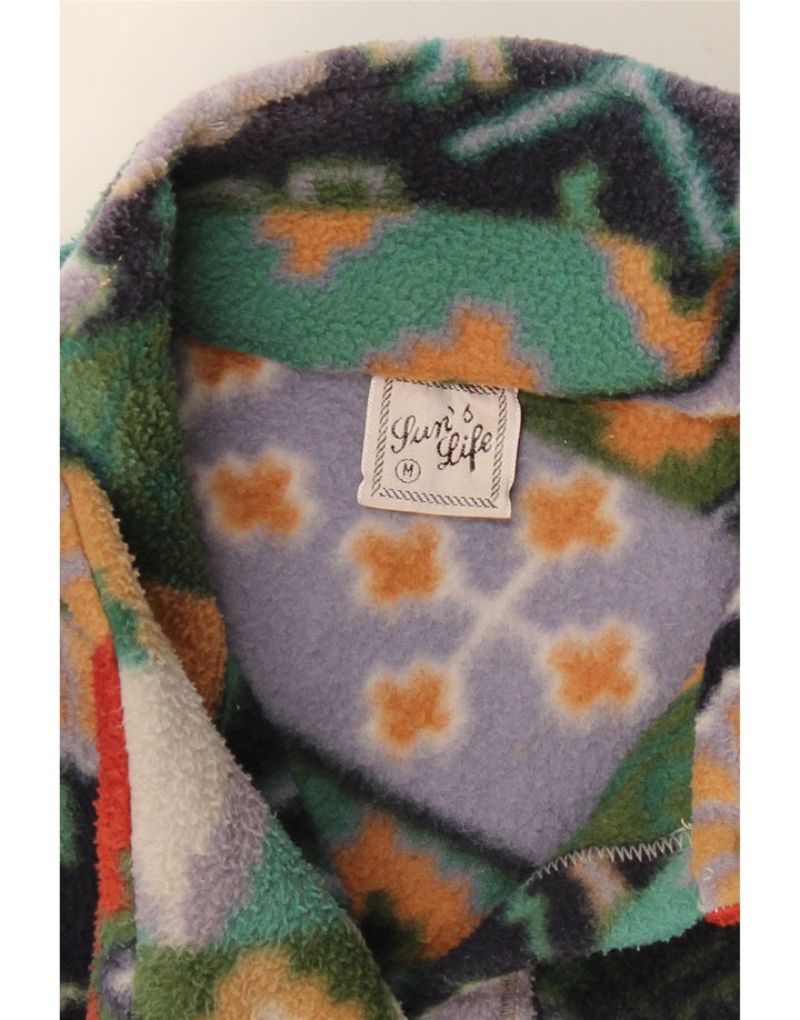 Giacca in pile vintage da donna UK 14 media multicolore geometrica