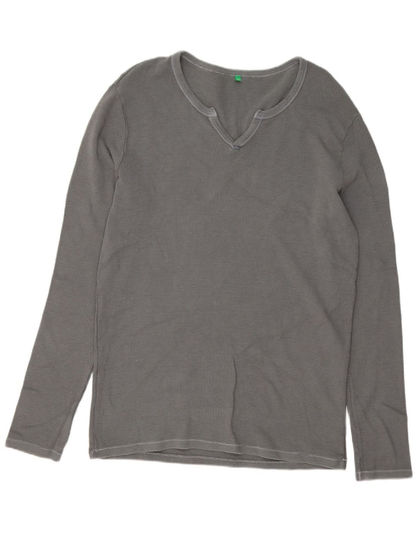Top Benetton Uomo Manica Lunga Large Grigio Cotone