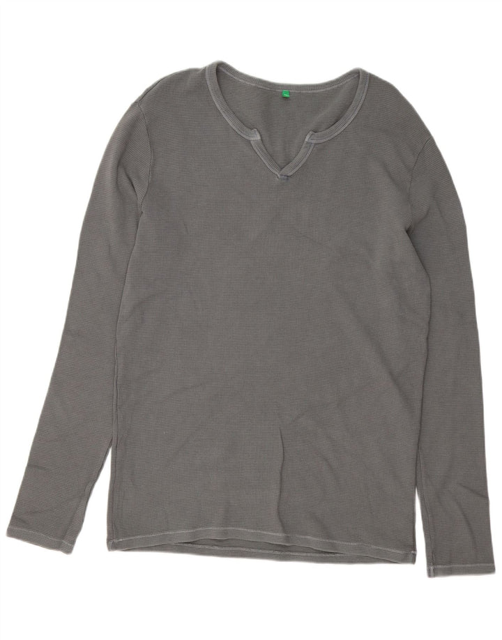 Top Benetton Uomo Manica Lunga Large Grigio Cotone