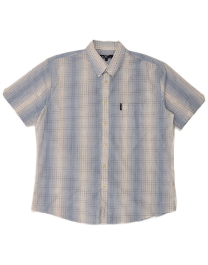 Camicia a maniche corte da uomo Ben Sherman 4XL in cotone a quadretti blu