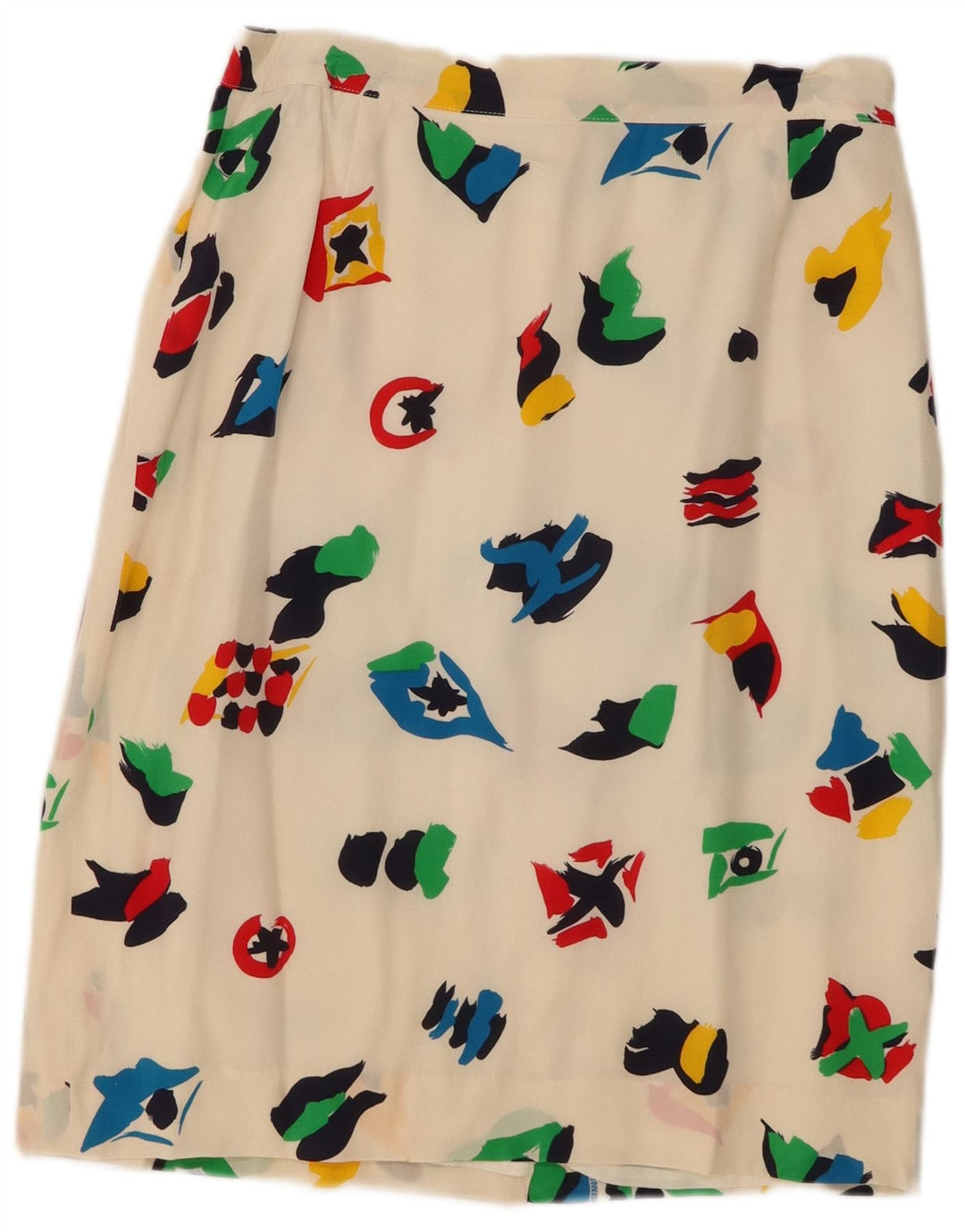 Gonna longuette vintage da donna con motivo astratto UK 10 piccola W28 bianco sporco