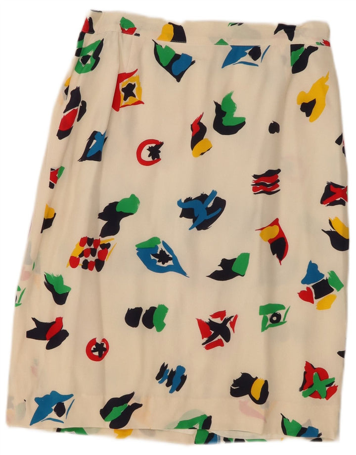 Gonna longuette vintage da donna con motivo astratto UK 10 piccola W28 bianco sporco