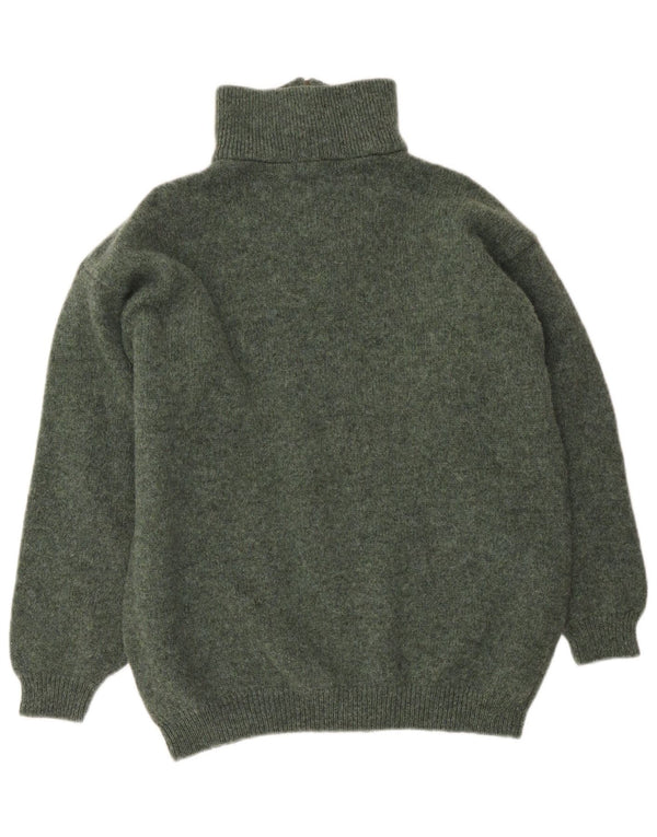 Maglione vintage da uomo con zip e collo XL in lana vergine kaki