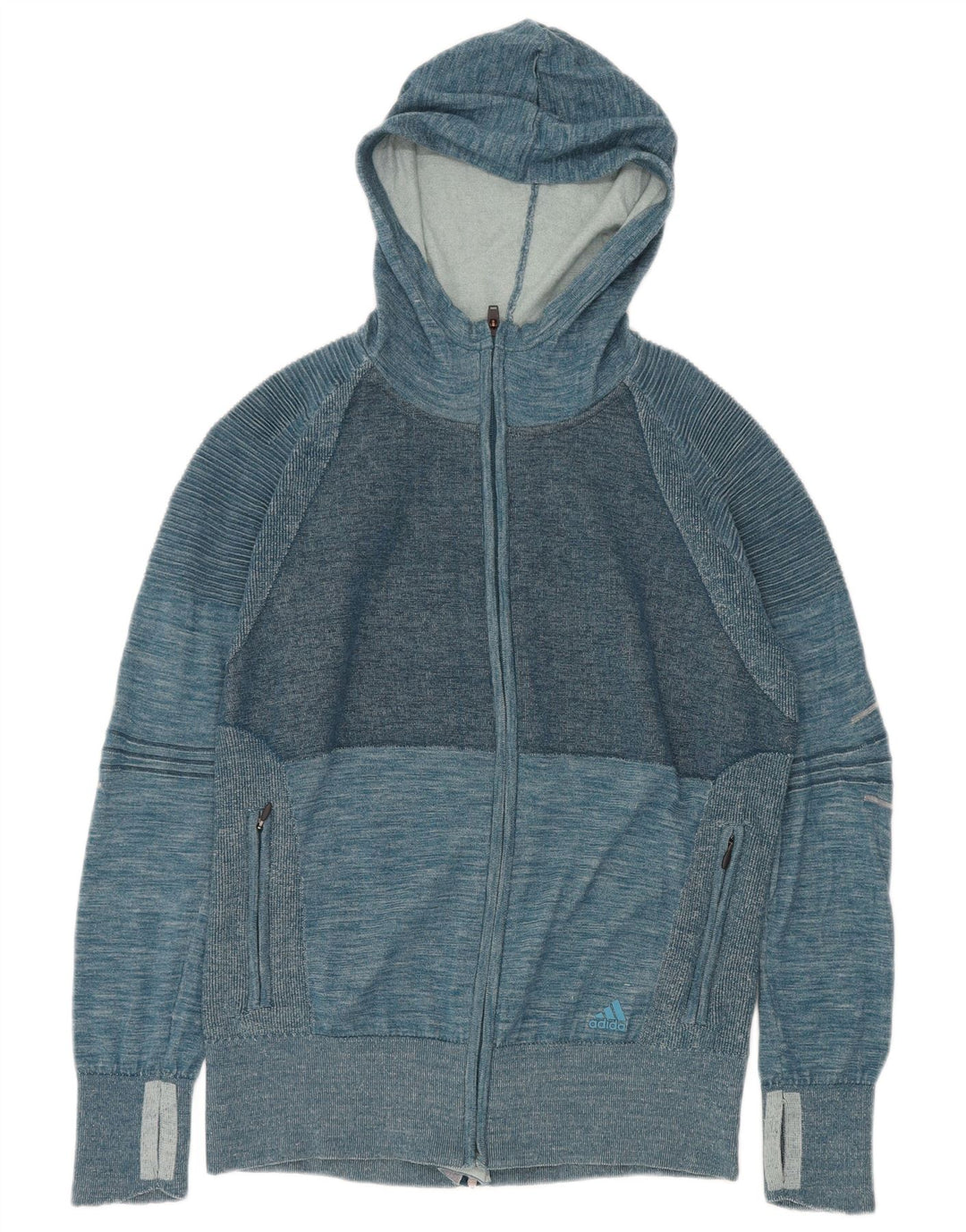 Maglione cardigan con cappuccio da uomo Adidas grande poliestere screziato blu