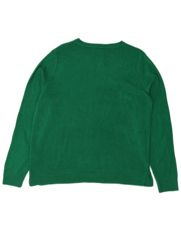 Marks & Spencer Womens Crew Neck Jumper Sweater UK 16 Large Green Acrylic