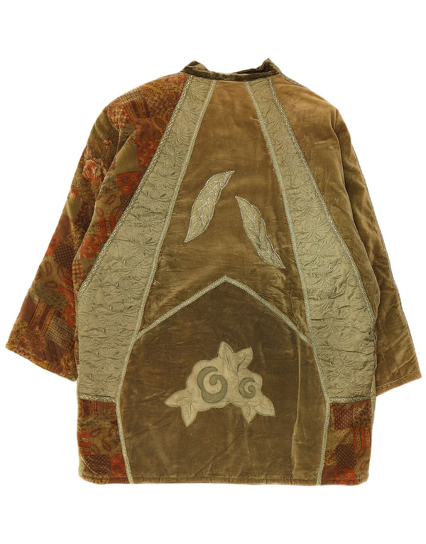Cappotto vintage da donna in velluto vestibilità ampia con giacca a vento UK 20 2XL Patchwork verde