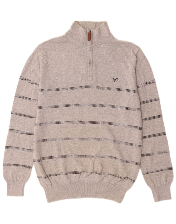 Crew Clothing Mens Zip Neck Jumper Sweater Small Grey Striped Cotton