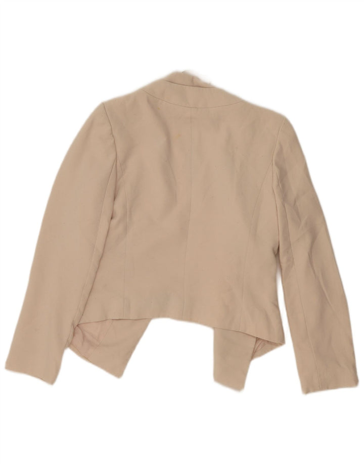 Giacca blazer aperta corta da donna Topshop UK 14 grande poliestere beige