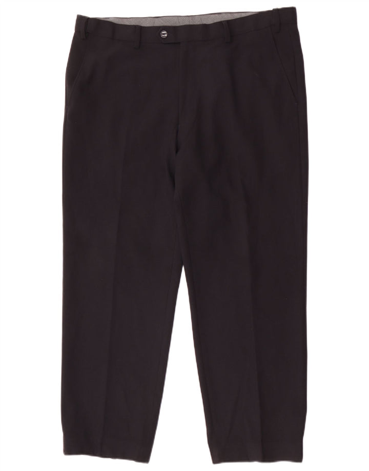 Pantaloni da abito regolari da uomo Marks & Spencer W38 L29 poliestere blu navy
