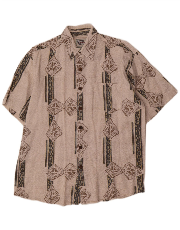 Camicia a maniche corte da uomo Lerros in cotone geometrico beige medio