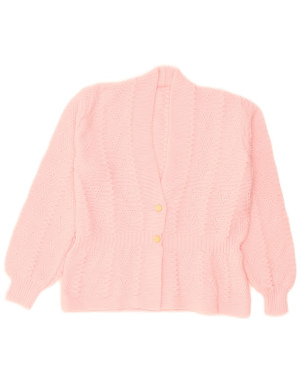 Maglione cardigan da donna vintage UK 14 acrilico rosa medio