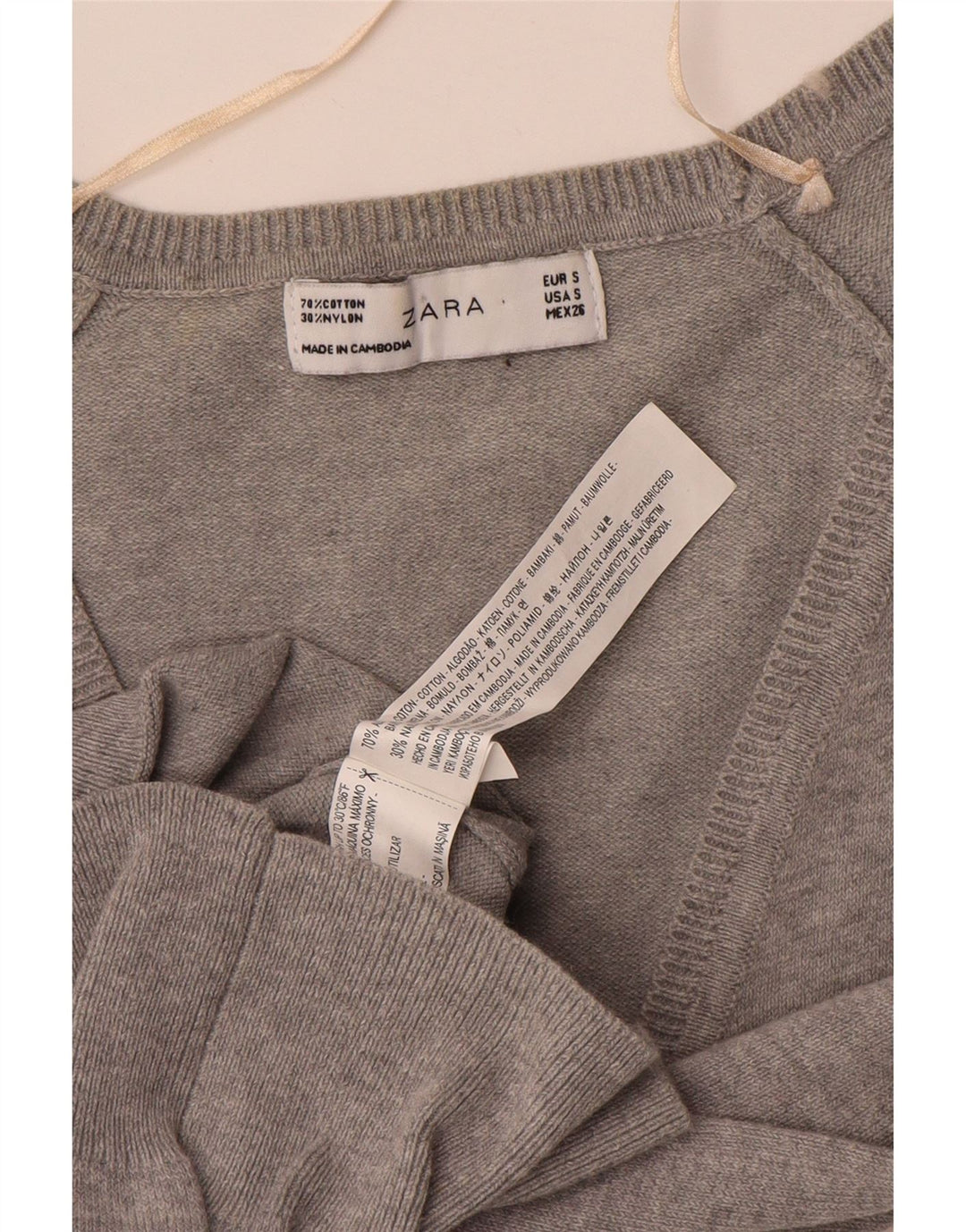 Maglione cardigan da donna Zara UK 10 piccolo cotone grigio