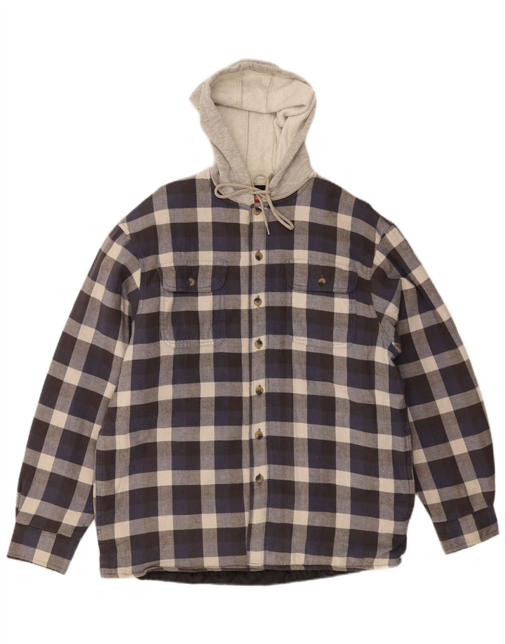 WRANGLER Mens Hooded Lumberjack Shirt Medium Navy Blue Check Cotton