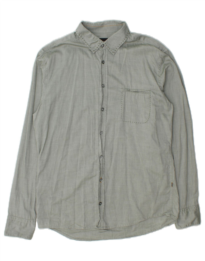 HUGO BOSS Mens Regular Fit Shirt Large Grey Cotton Vintage Hugo Boss and Second-Hand Hugo Boss from Messina Hembry 