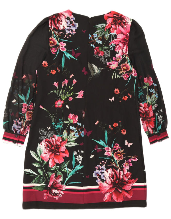 Abito a trapezio da donna a maniche lunghe UK 14 Grande poliestere floreale nero